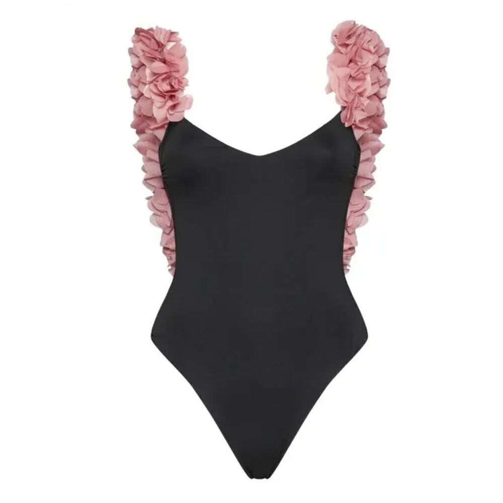 La Reveche Amira Ruffle Strap One-Piece Swimsuit Black Size S